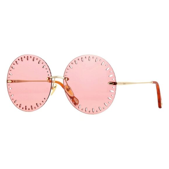 New CHLOE Yse Gold Rimless Round CH0110S 003 Sunglasses Women - Picture 1 of 4